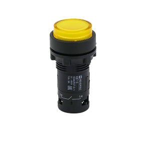 Кнопка желтая выступающая с подсветкой, 1NO, 220V AC, IP54, пластик Meyertec MTB7-EW35616