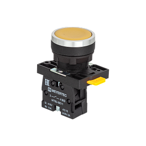 Кнопка плоская желтая, 1NO, IP54, пластик Meyertec MTB2-EAZ115
